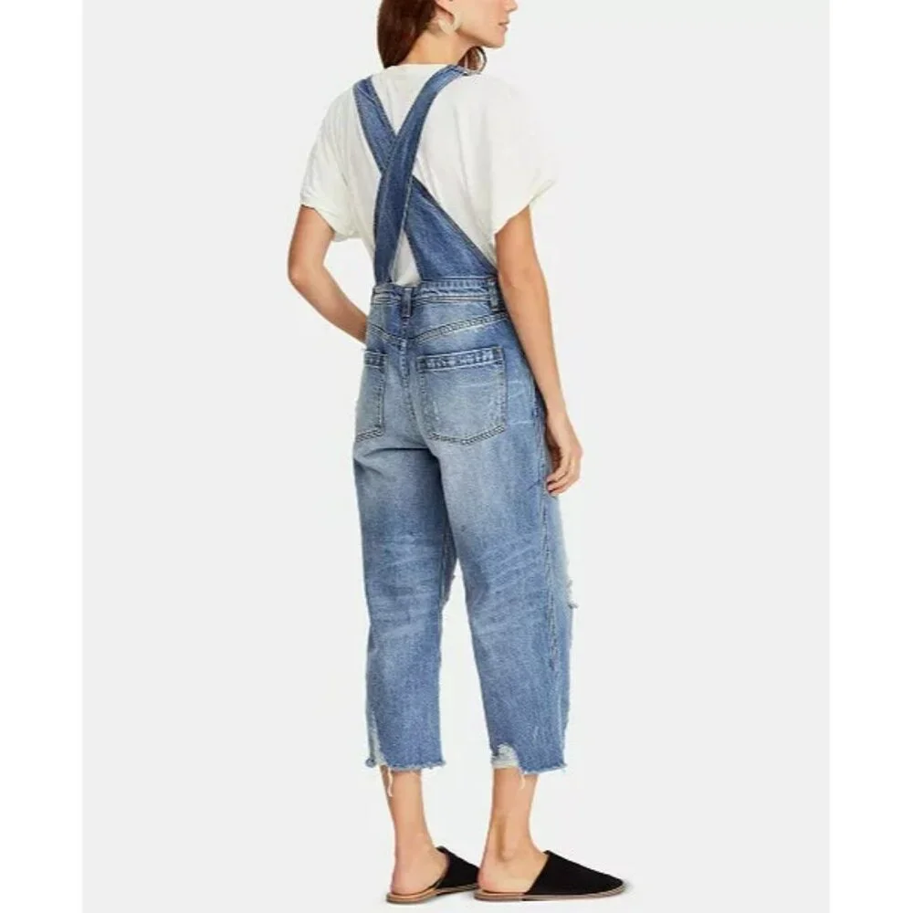 Free People Distressed Crop Overalls- sz28 - Picture 2 of 9